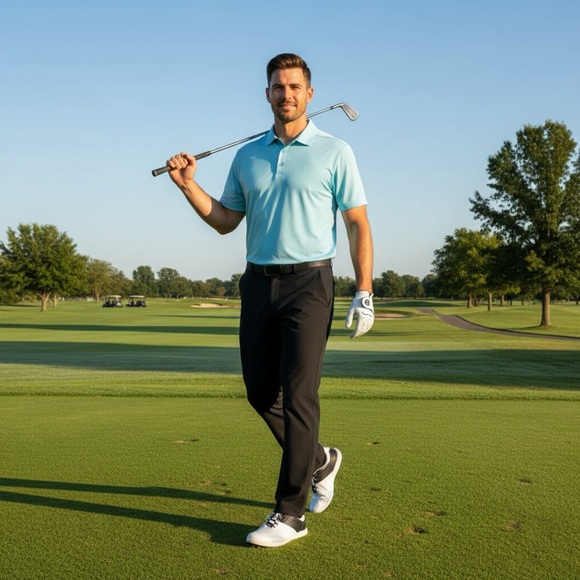 Nike Golf Pants 38x32 (*38x31) Flat Front Dri Fit Black Elastic Waist Flex Core